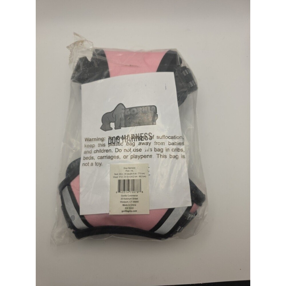 Nib Gorilla Grip Dog Harness No-Pull Black Pink Comfortable Durable Handle Xl